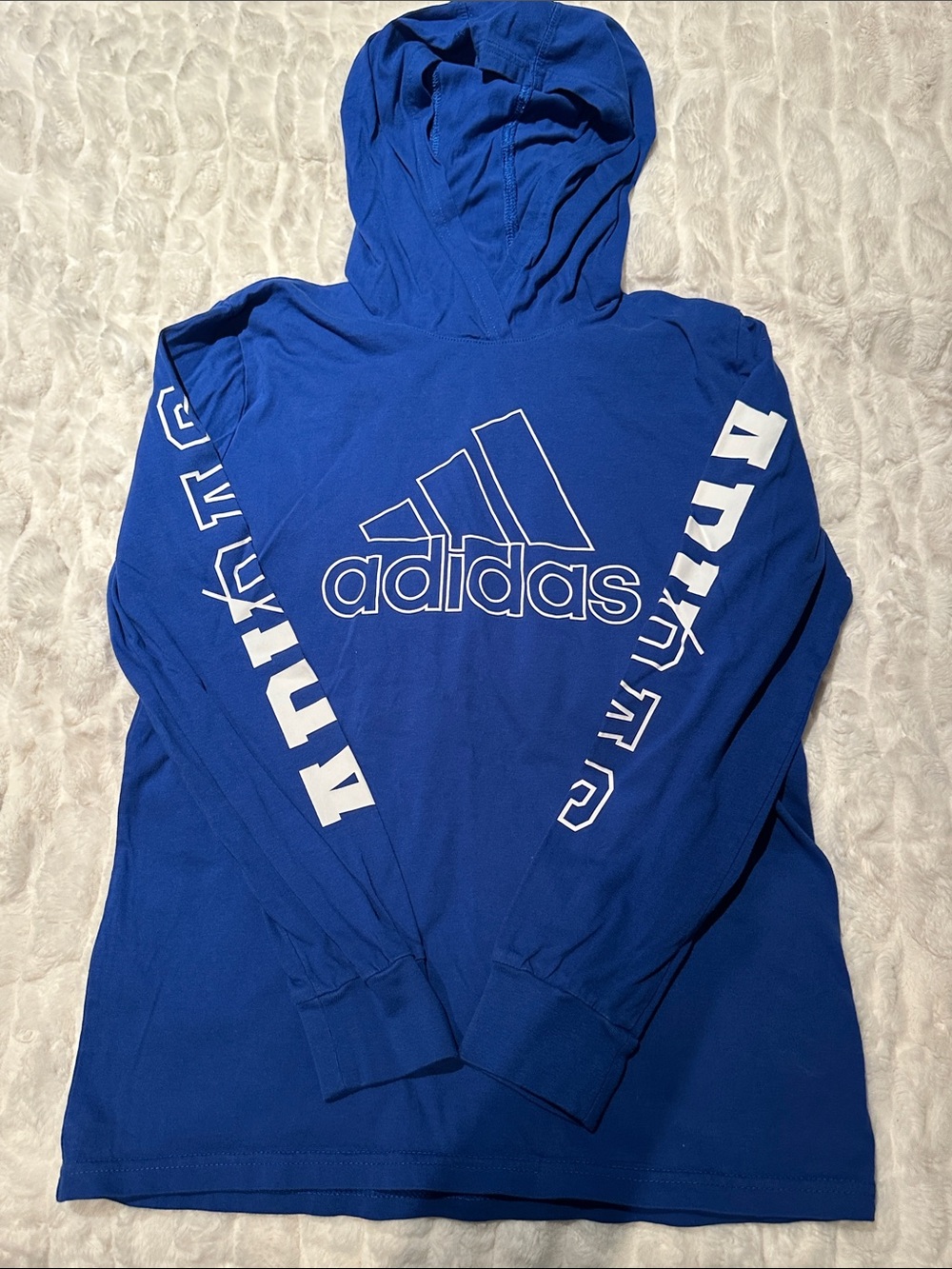 adidas Royal Blue Crewneck Long-Sleeve Hoodie with Logo